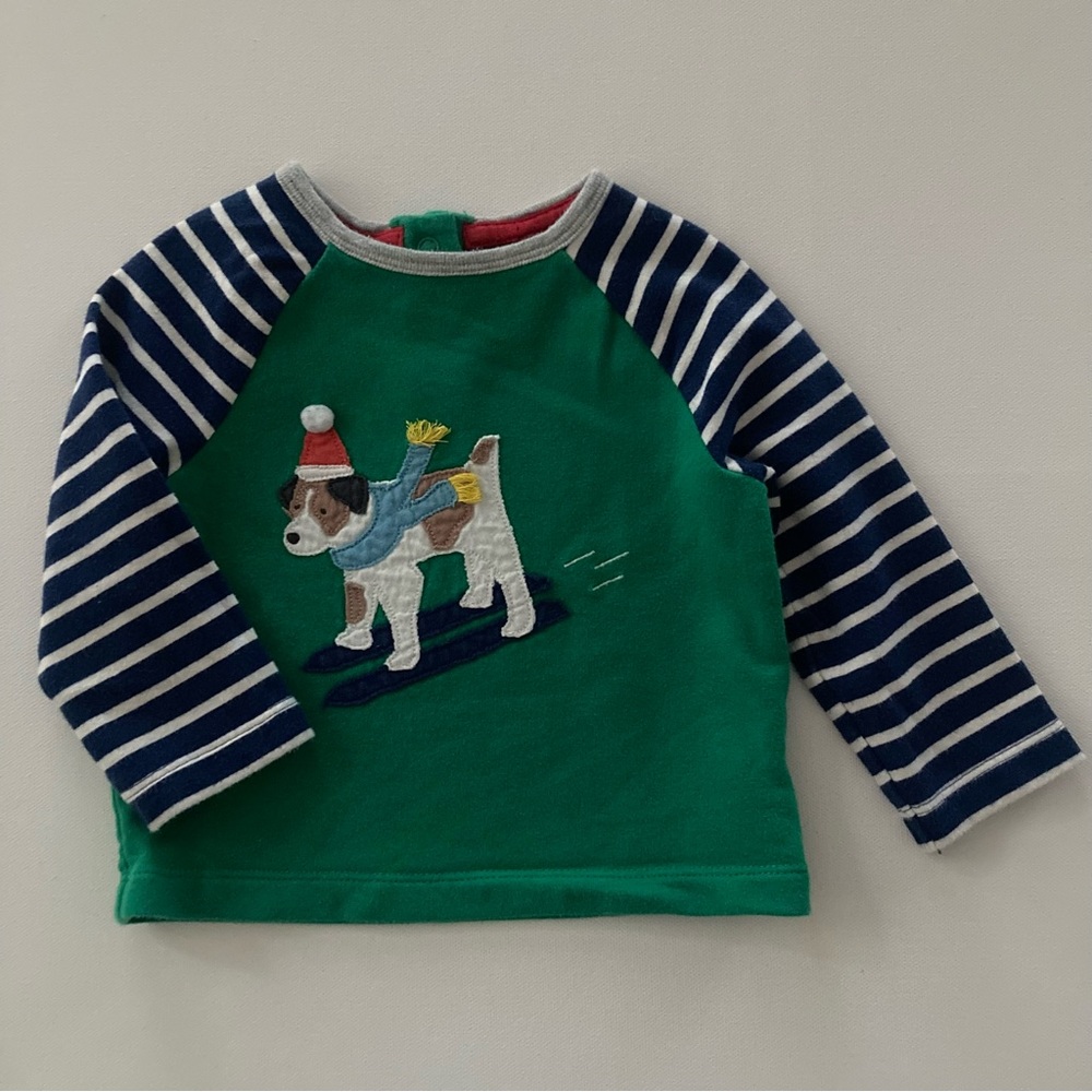 Baby Boden Boy 3-6 Months Dog Skiing Top Green Holiday